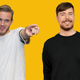 An image of MrBeast and PewDiePie side-by-side against a Kotaku yellow background.